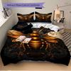 3pcs Golden Bee Emblem Bedding Set - 1 Duvet Cover + 2 Pillowcases(Core Not Included), Machine Washable Polyester, All-Season Comfort, Bedro