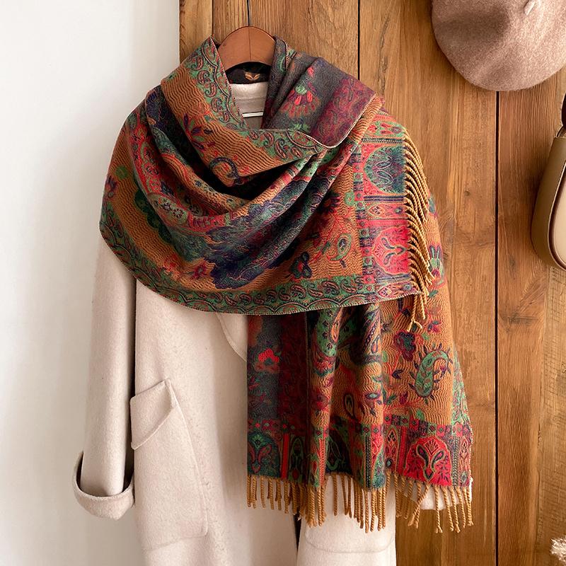 Luxury Brand Jacquard Scarf Women Fashion Thick Soft Cashmere Lady Casual Stole Shawl Headband Scarves Neckerchief Bandana