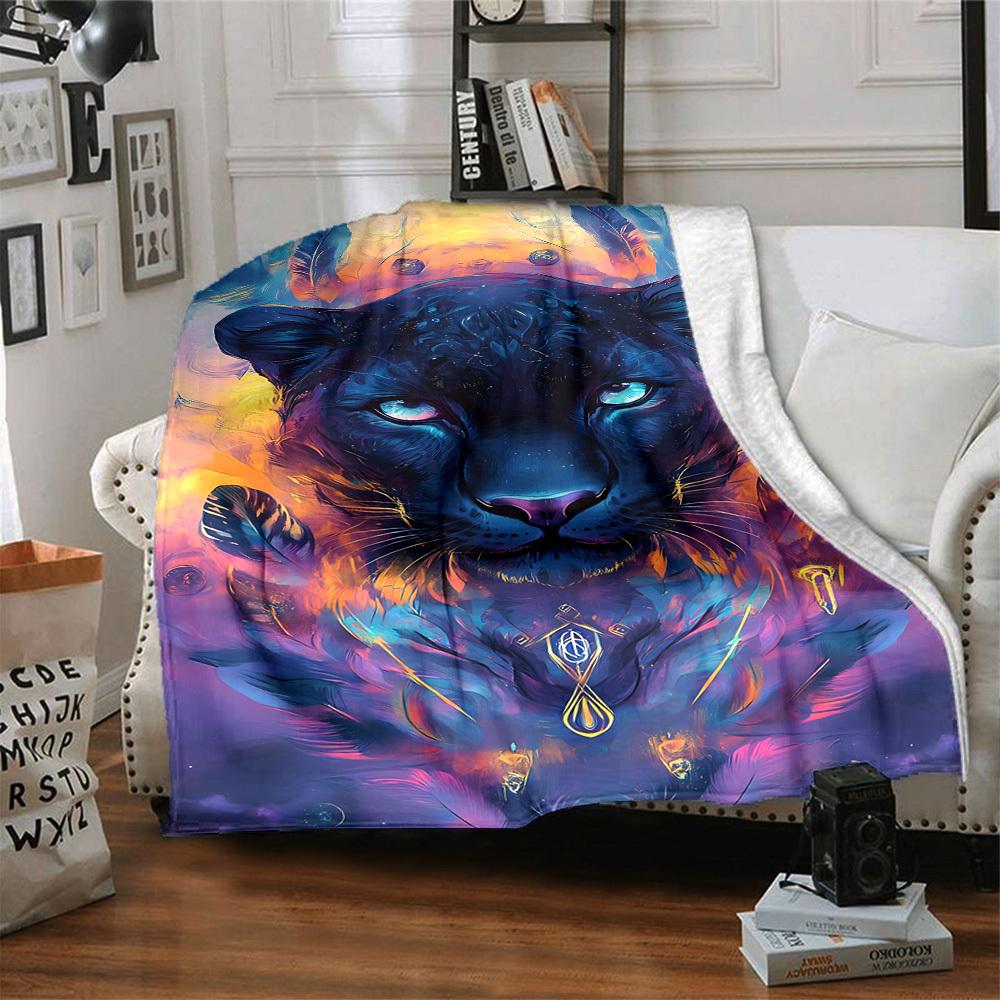 1pc Panther Spirit Blanket - Lightweight Flannel Fleece with Digital Printing, Soft Warm for Sofa, Travel, Camping, Office yy251018337