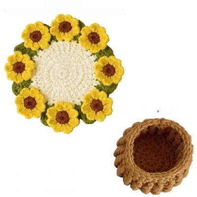 Nouveau Mini Bouquet de Marguerites Sous-verre Lavable avec Panier Sous-verres au Crochet Doux et Mignons Tournesol Flora Porte-tasses Décoration de Maison