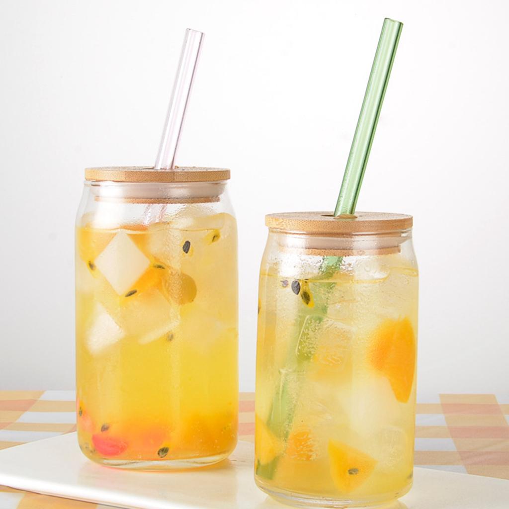 Coke Glass Cup with Lid and Straws Resuable Wooden Lid Glasses Cup for Beer Cocktail Coffee Wine Milk Cups Set Bar Drinkware