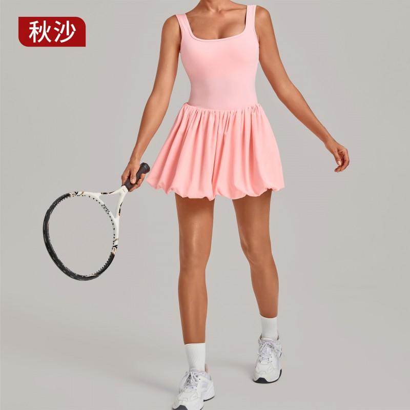 Womens Sports Dress Anti-Chafe Pleated Tennis Skirt Running Fitness Gym False Two-Piece Design Solid Color S-XL