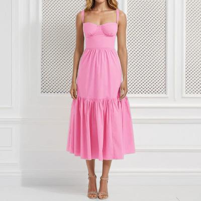 New Women's Temperament Sexy Printed Backless Press-pleated Sleeveless Suspender Dress