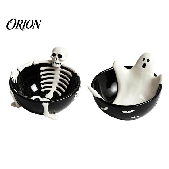 Contenitore Caramelle Creativo Scheletro di Halloween Rilassato Vassoio Stuzzichini, Ciotola in Resina a Rilievo 3D per Vassoio da Portata Decorativo Snack Salse, Gotico