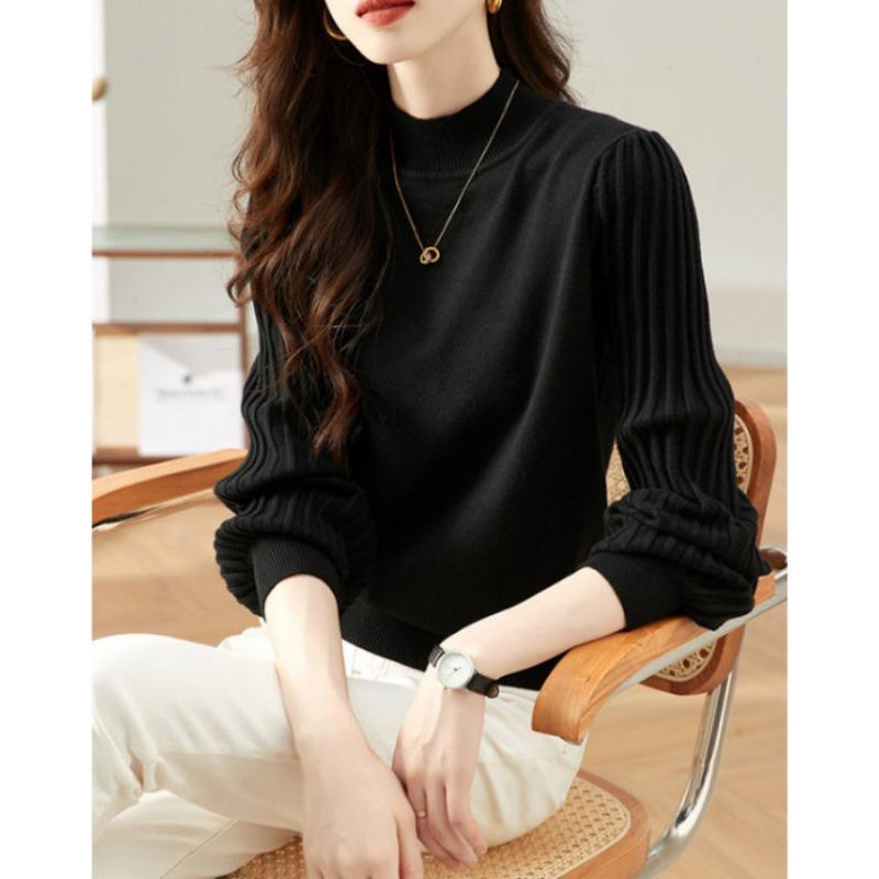 

Осенне-зимняя базовая водолазка с рукавами-буфами, вязаный свитер для невысоких, свитер в ленивом стиле для женщин One Size