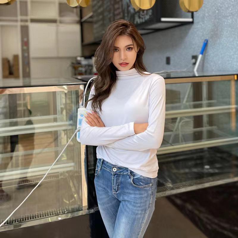 

Женский топ с девятью цветами, полувысоким воротником, облегающего кроя - приятный к коже, ощущение обнаженности, эластичный, однотонный для осени/зимы One Size 80-150