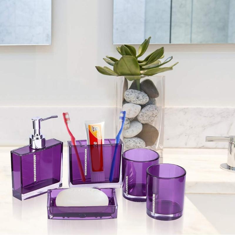 5-teiliges Acryl Badezimmer Organizer Set einschließlich Seifenspender, Zahnbürstenhalter, Becher, Tasse, Luxus Waschtischzubehör
