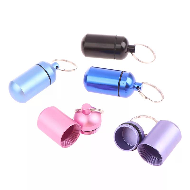 Waterproof Metal Keychain 2.3x5cm Portable Outdoor Medicine Bottle Storage Sealed First-Aid Keychain for Travel And Camping