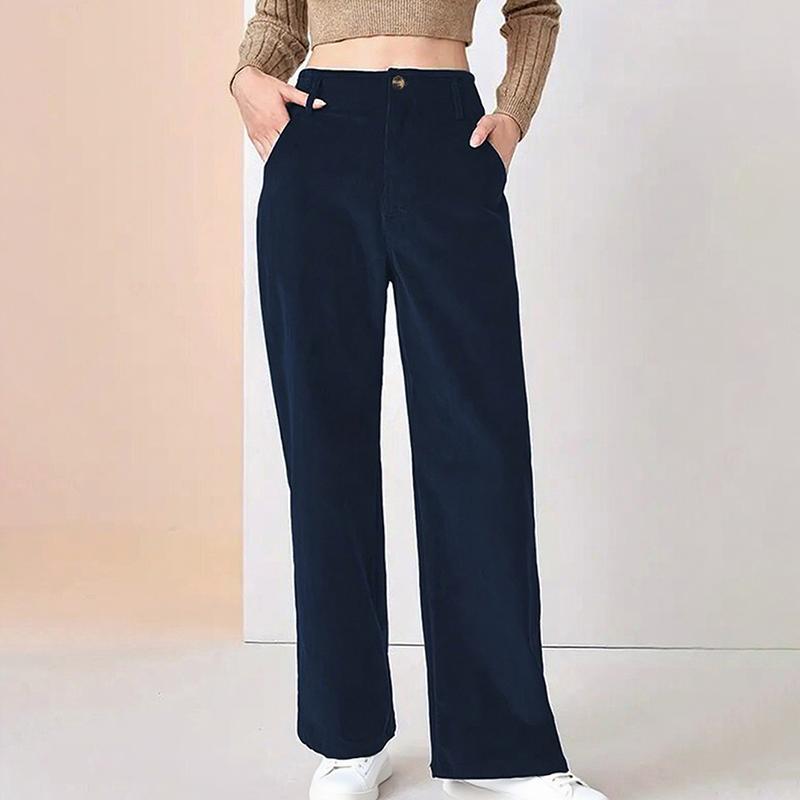 Women Autumn Winter Wardrobe Staple Versatile Draped Cotton High-Waisted Straight-leg Pants