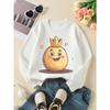 Kids Sweatshirt Crewneck Sweatshirt for kids Featuring a Smiling Golden Crowned Potato, Suitable for Machine Washing