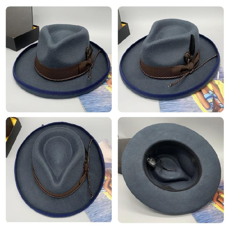 Elegant Feather Homburg Wool Styling Hat with Wide Brimmed Flat Hat Wide Brimmed Western Hat for Casual Wear