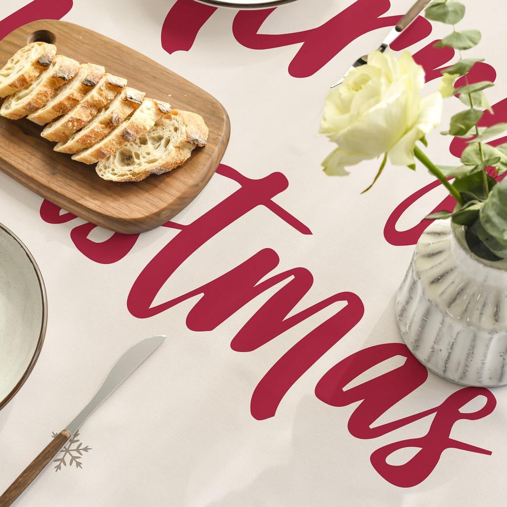 Christmas Poinsettia Gingerbread Tree Waterproof Tablecloth Table Decor Winter Kitchen Dining Tablecloth Christmas Decorations