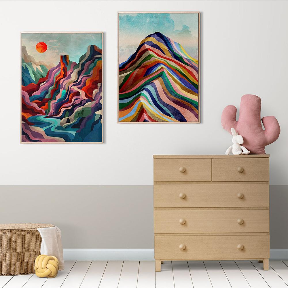 Mountain Poster Sun Sea Rainbow Ridge Canvas Painting Nordic Wall Art Print Landscape Pictures For Living Room Office Home Decor No Frame