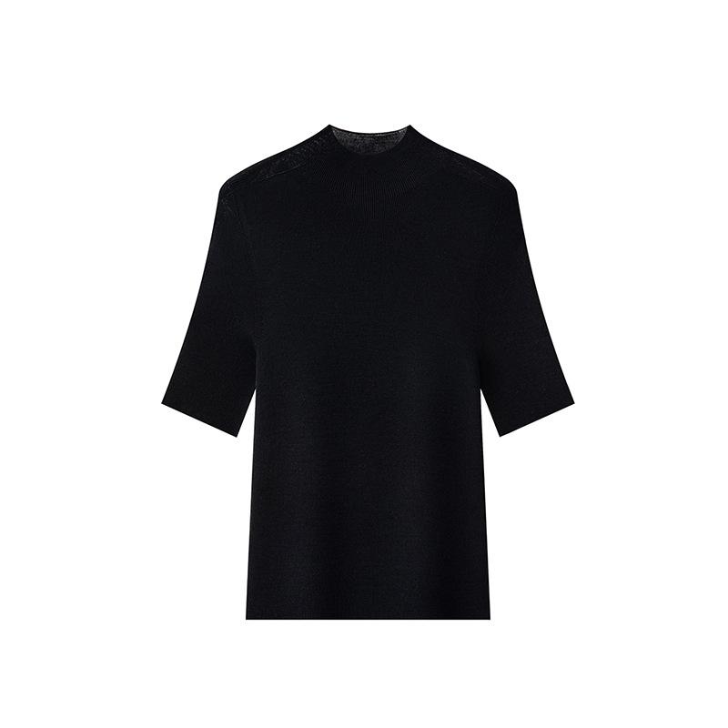 

Semi-turtleneck Quan wool sweater women s early autumn thin medium-sleeved pullover knitted bottoming shirt top sweater M чёрный