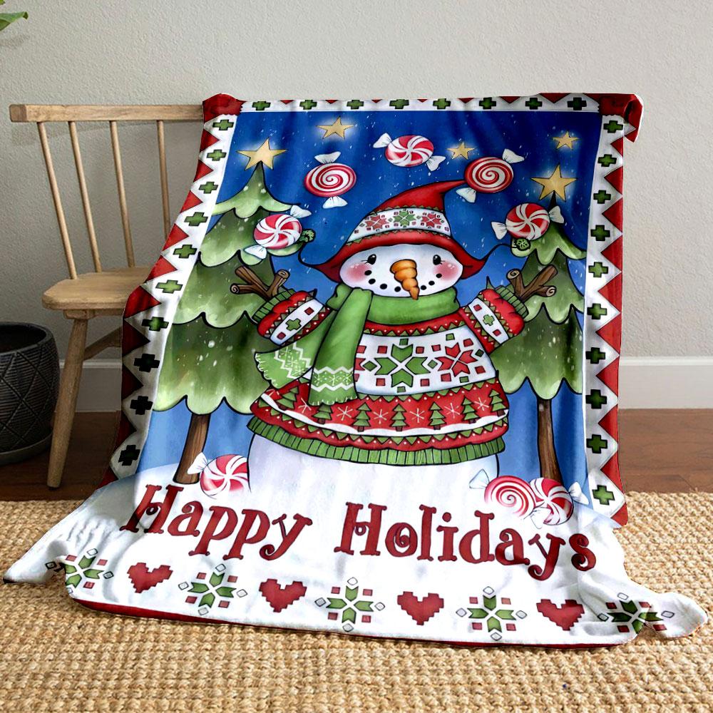 

Happy Holiday Snowman Print Blanket bedroom Blanket for Livingroom Couch lunch break Soft throw for Friend s festival Gift 80cm x 120cm