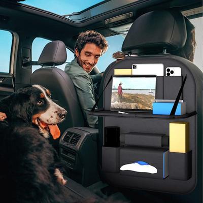 Car Seat Back Storage Bag Automotive Seat Back Organizer With Foldable Table Multi-Pocket Travel Storage Bag PU Leather Car