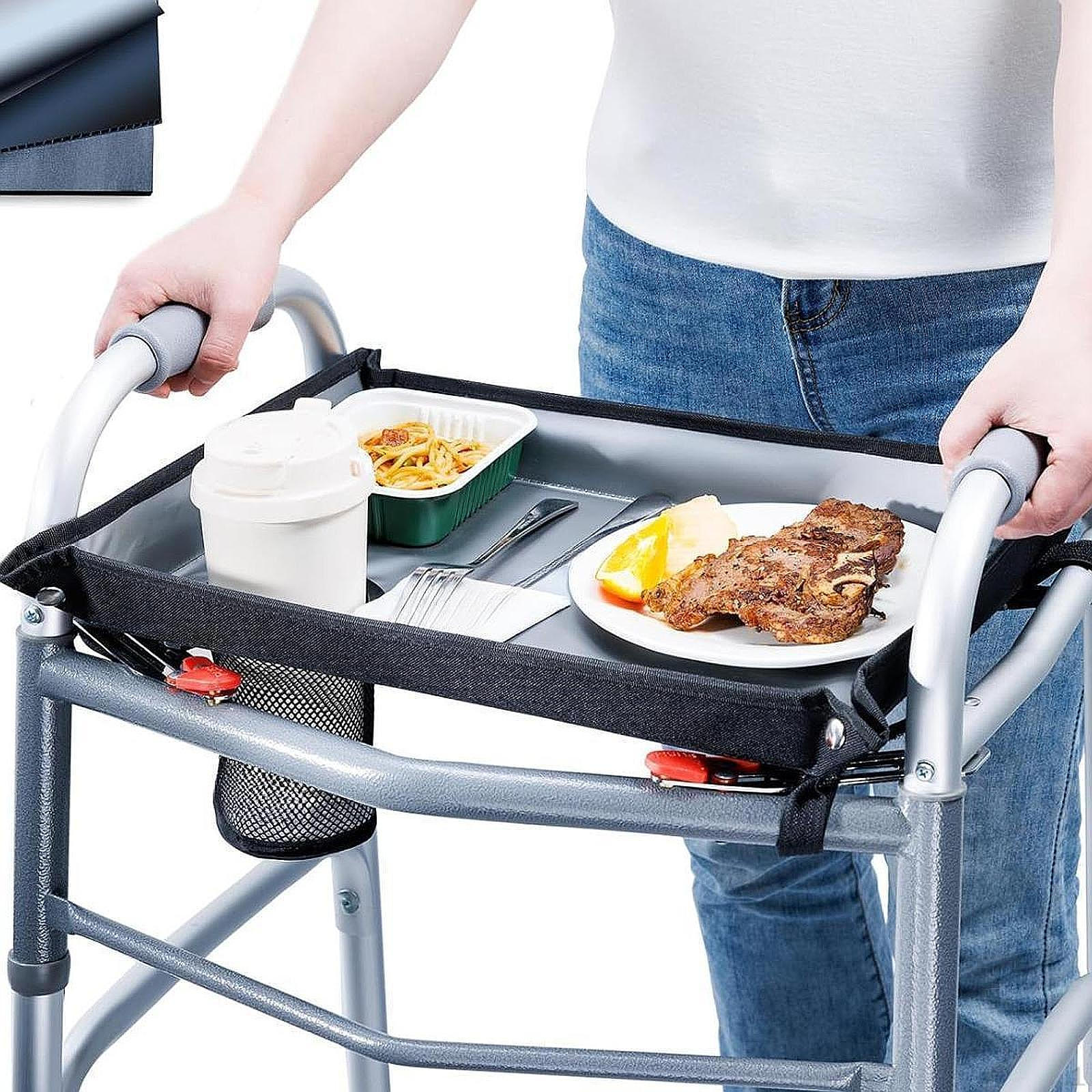 

Walkers Tray Mobility Aid Table Portable Walking Accessory with Cup Holder for Water Bottles