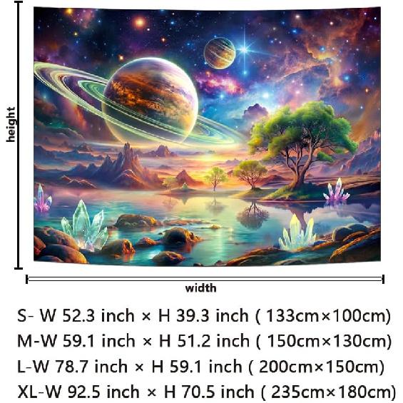 Blacklight Galaxy Space Tapestry UV Reactive Planet Wall Hanging Magical Trees Tapestries Cosmic Mountain Landscape Wall Decor Aesthetic Starry Night