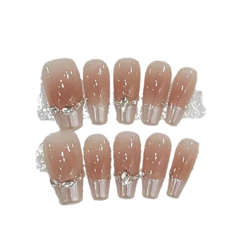 Wearable Handmade Magic Mirror French Flashing Diamond Blush Nail Art Removable Fake Nail Plate