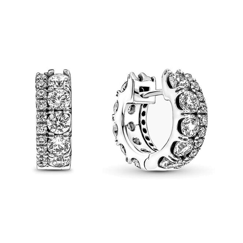 Pandora 925 Silver Pavé Pave Side-by-side Double Hoop Earrings Women s Silver 290058C01 серебряный