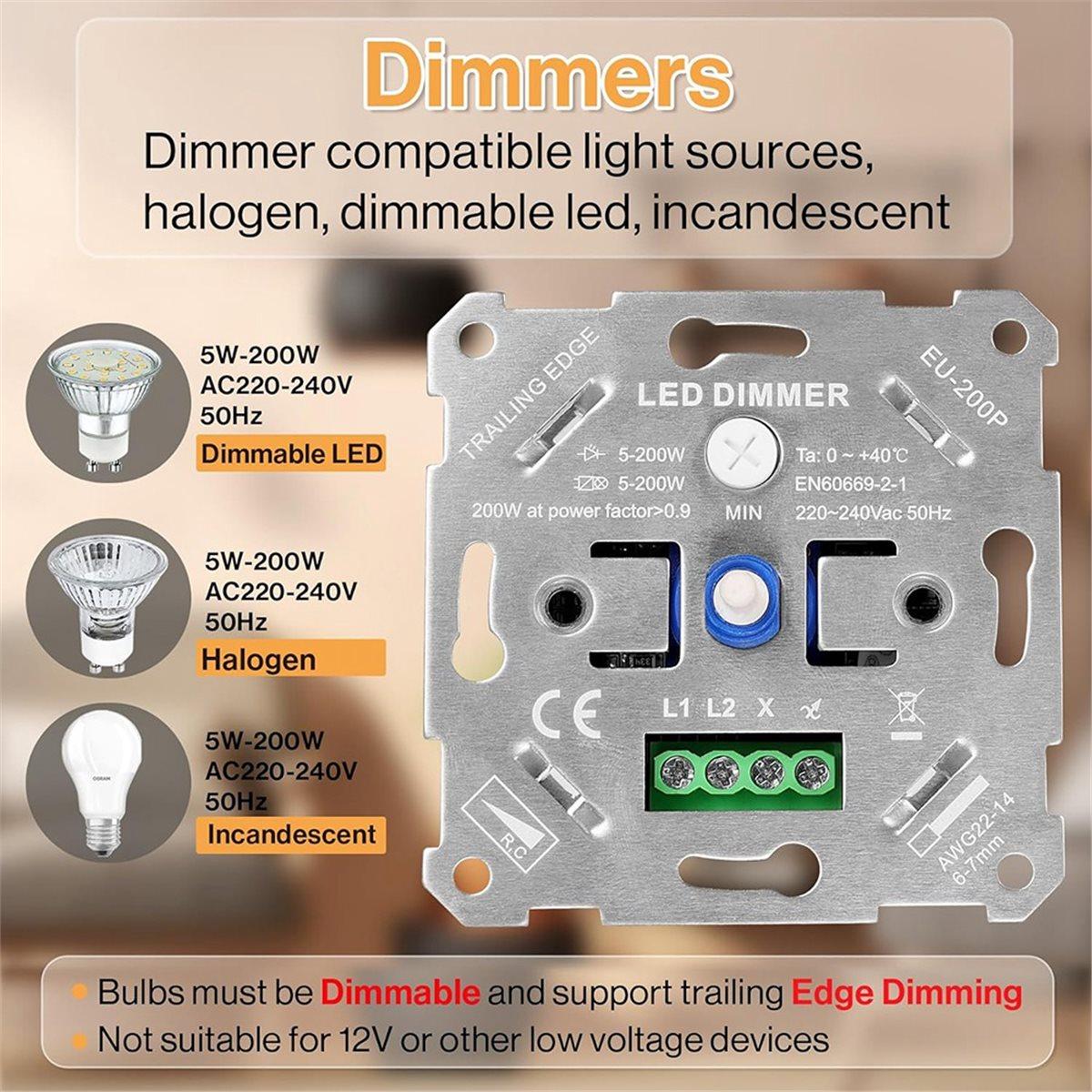 

BHBL LED Dimmer Switch 230V for Dimmable LEDs/ 5-200W with White Cover Plate China Mainland