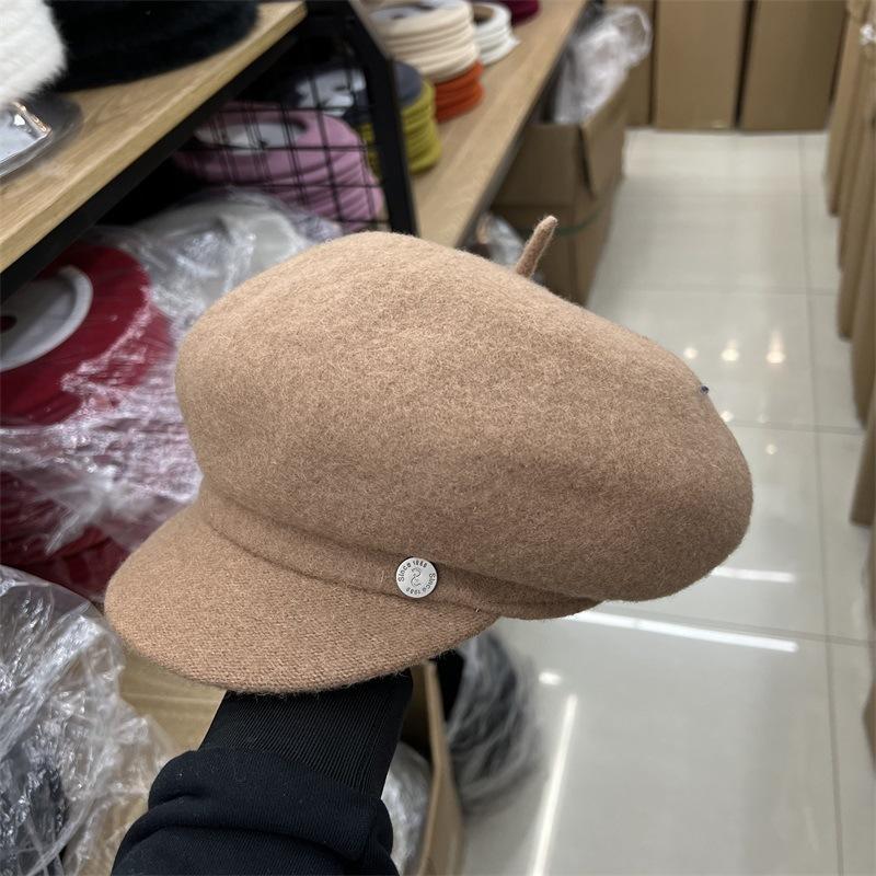 Solid Color Sheep Cap Women's Autumn and Winter Literary and Retro Newsboy Hat Painter Hat