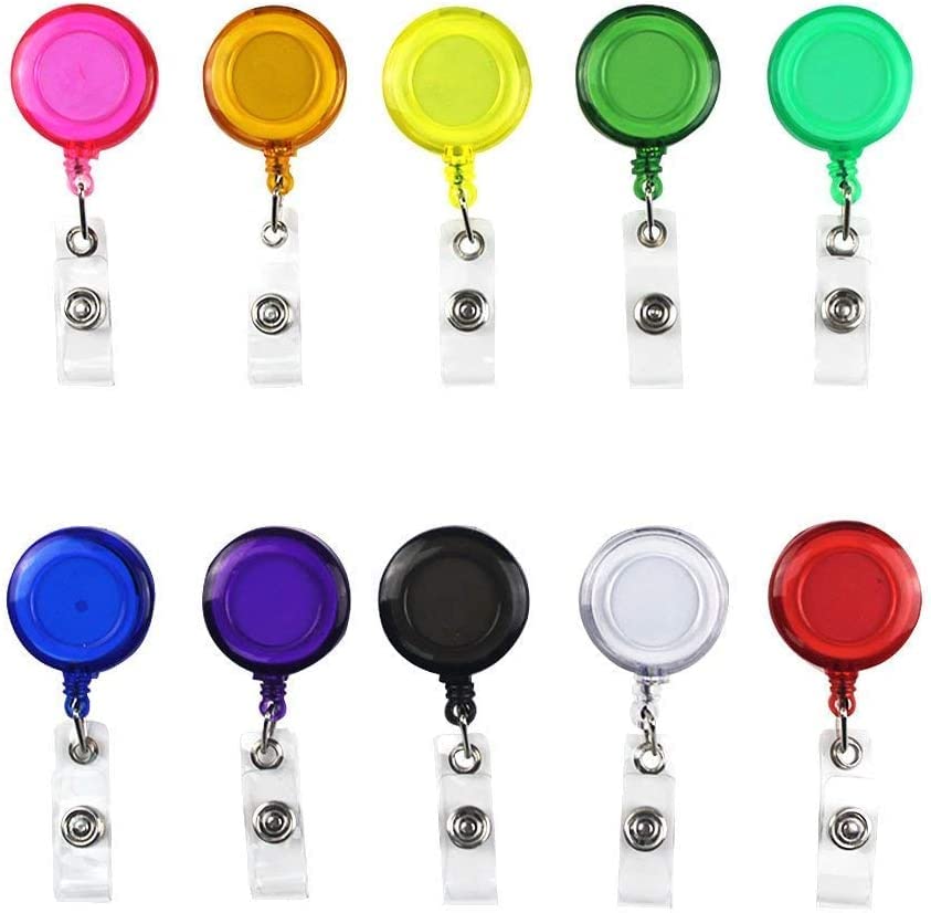 Retractable badge reel with clip for ID and key in assorted colors