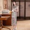 Elegant Green Modern Cheongsam Dress Women 2026 Lightweight Stretchable Daily Wear With Stand Collar