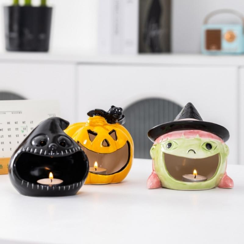 Halloween Candle Holders Tealight Votive Candle Holders with Grimaces,Pumpkin Lanterns Decorative Halloween Centerpieces