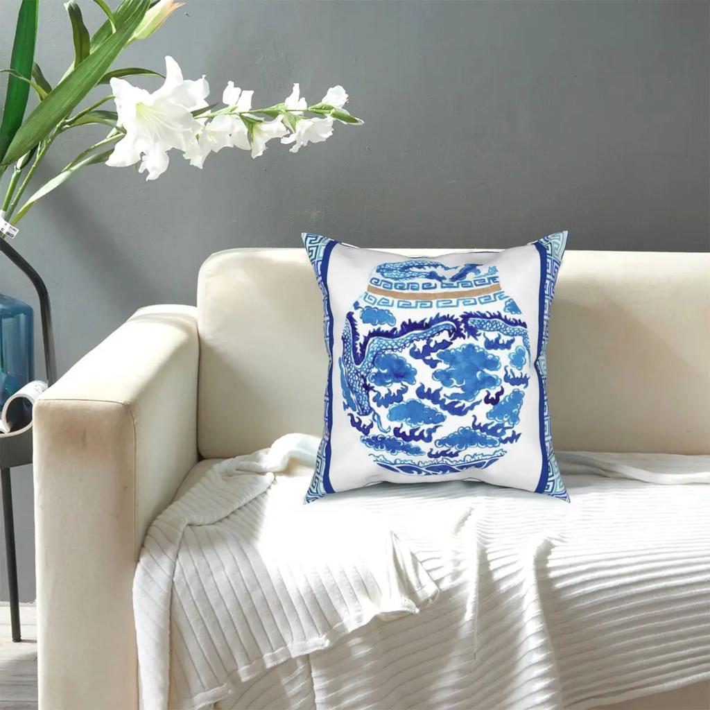 Ginger Jar Pillow Case Vintage Navy Blue Indigo Pattern Blue Delft Chinoiserie Porcelain Cushion Cover Decor Pillowcase for Home
