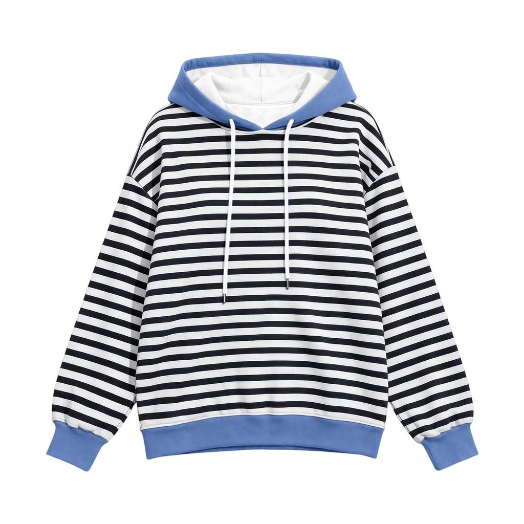 Women's Long Sleeve Hooded Striped Top, Casual Versatile Pullover for Everyday Wear