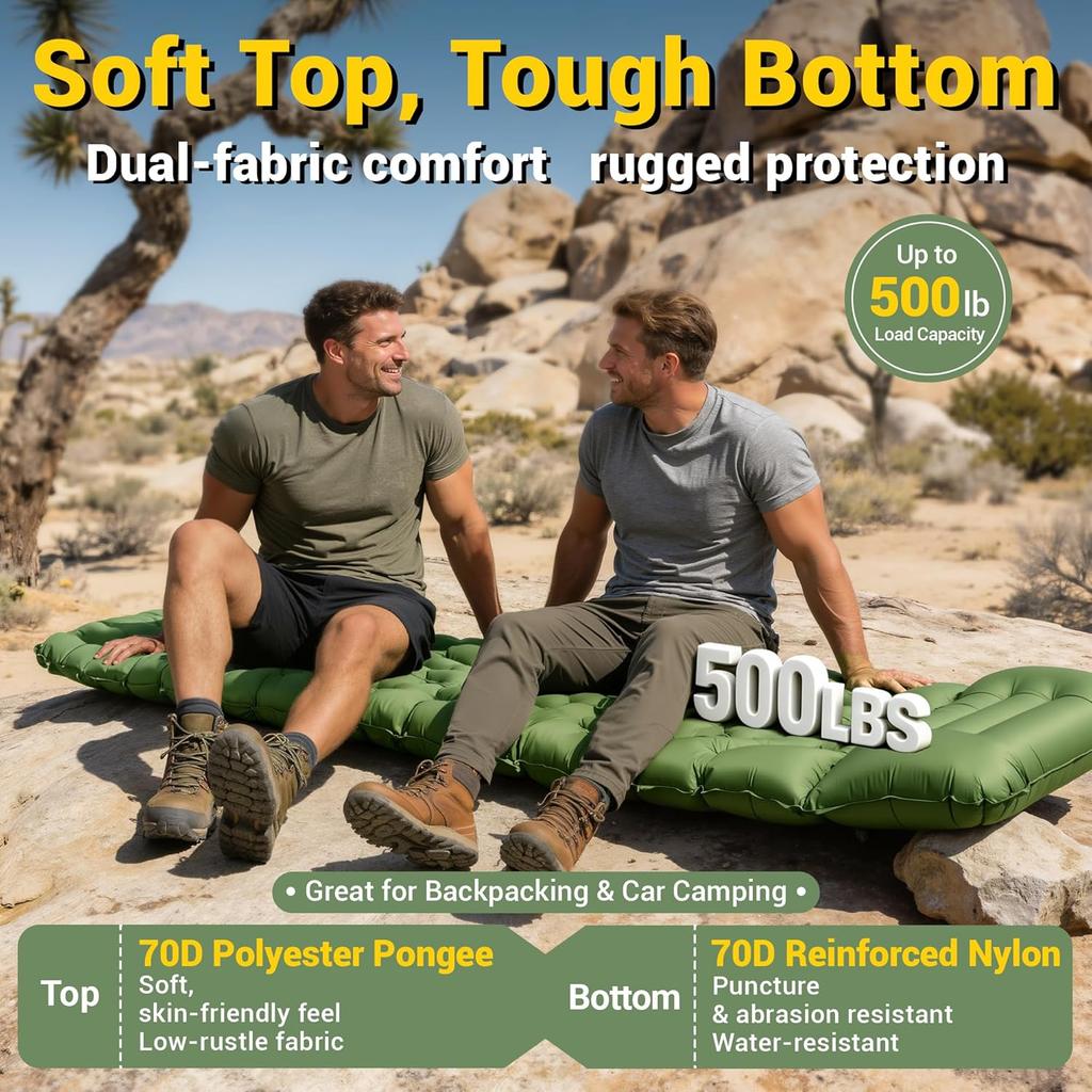 Camping Sleeping Pad, Backpacking Sleeping Pad With Built-In Pillow And Foot Pump, 4in Thick Compact Inflatable Camping Air Mattress For Hiking