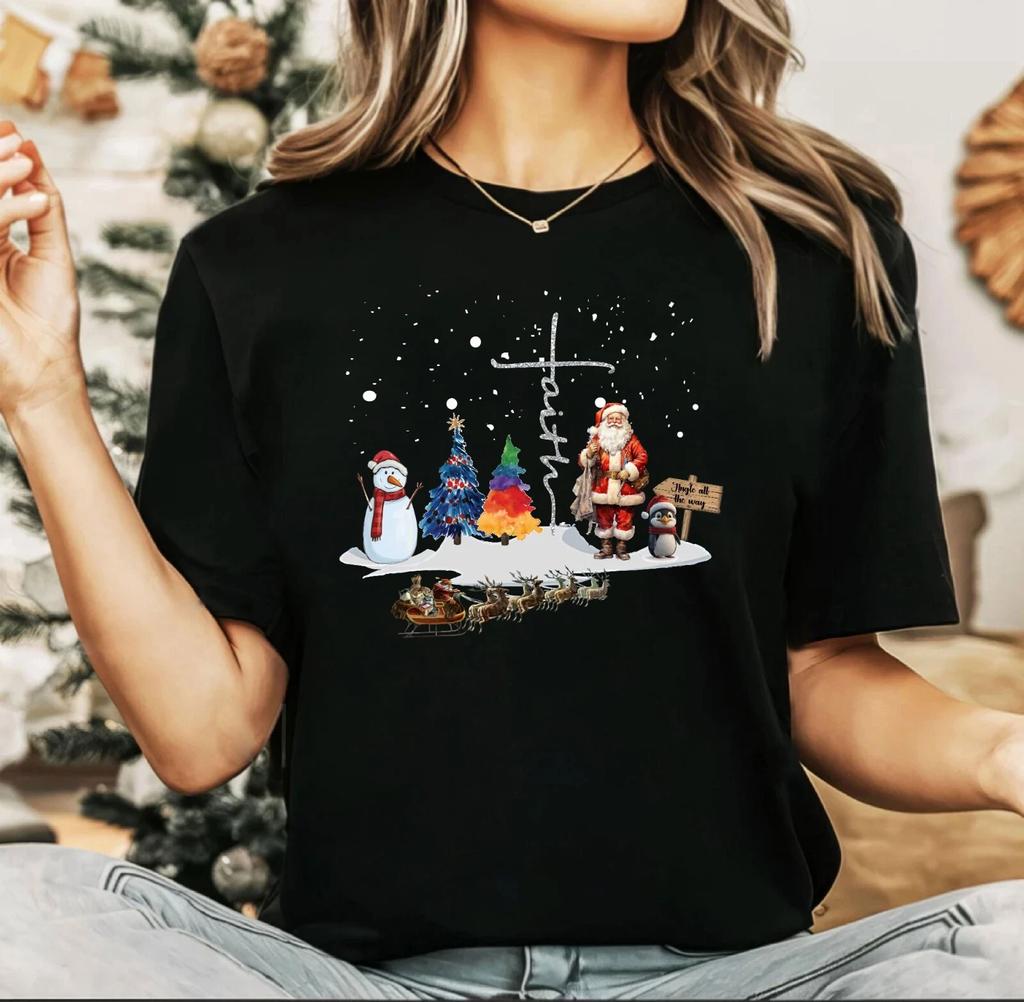 2024 Christmas unisex t-shirt, Night before Christmas party, Faith (Ta)