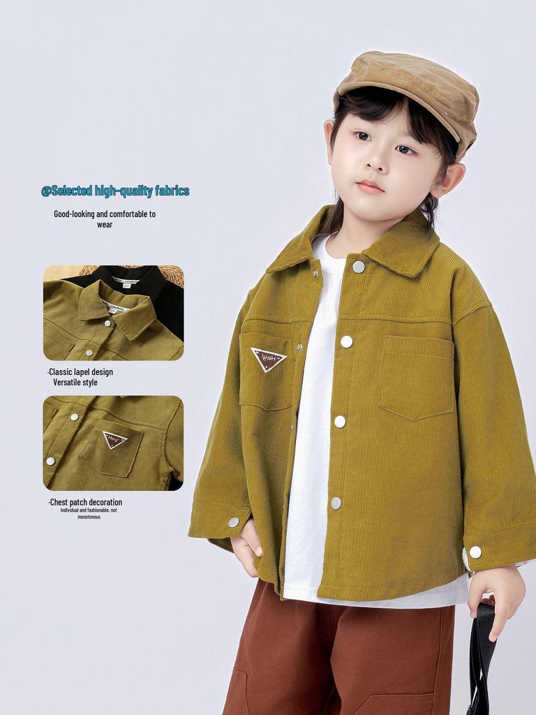 Baumwoll-Cardigan-Hemd für Jungen, Frühling/Herbst 2025 Mode für große Kinder, einfarbige Reversjacke.