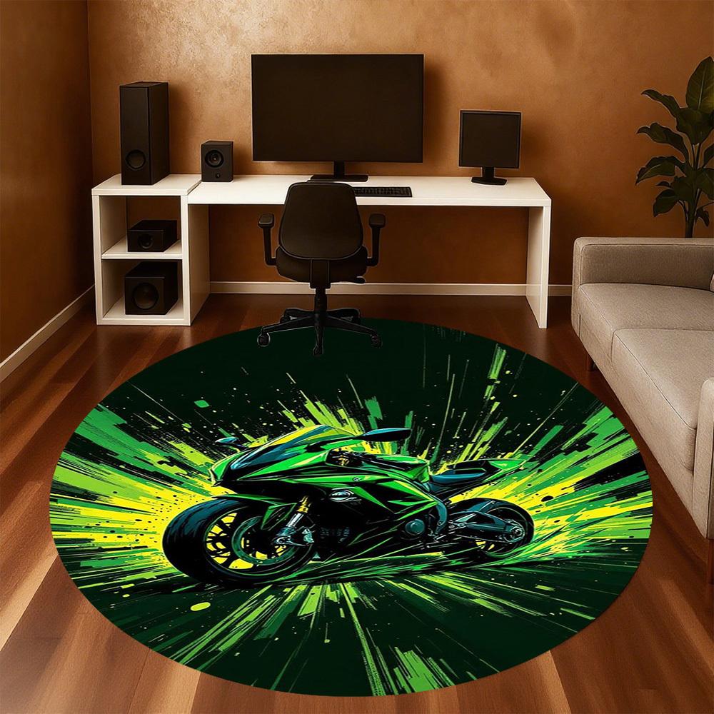 1PC Motorcycle Speed Round Chair mat Area Rug - Non-Slip, Floor Mat for Office, Bedroom, home decor Christmas Gift c0528026