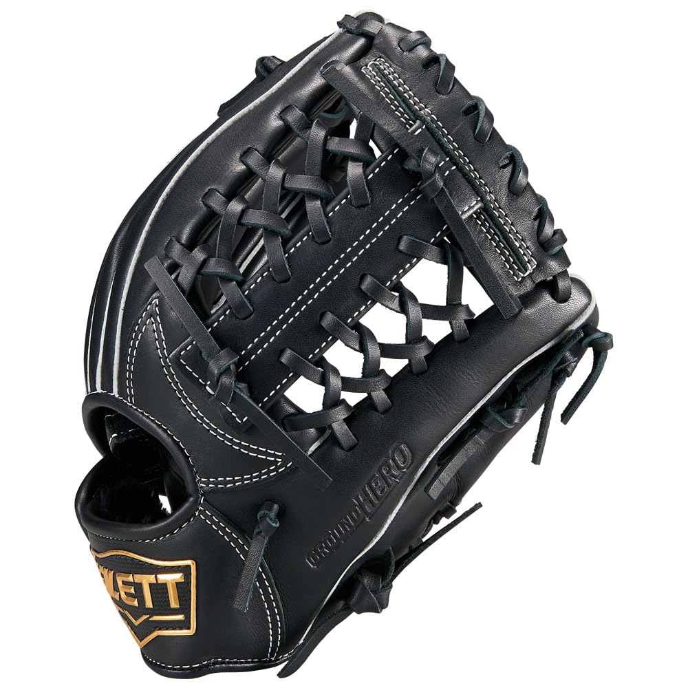 ZETT Youth Softball Glove with Ring Finger Ground Size BJG76264AZ Loop, Hero, All-Around, Black, Right-Handed Throw, M,