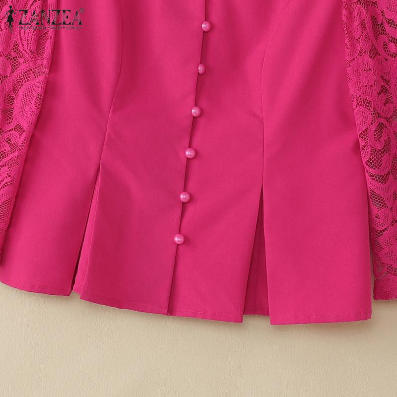 ZANZEA Women Summer V-Neck Lace Splice 3/4 Sleeve Elegant Blouse