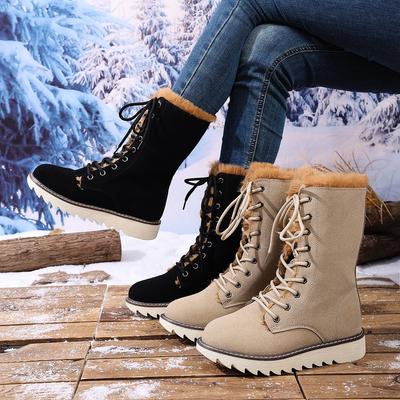 Women's Lightweight Comfortable Cold Warm Padded Snow Boots Non-slip Wear-resistant Outdoor Casual Sneakers Mid-calf Cotton Boots