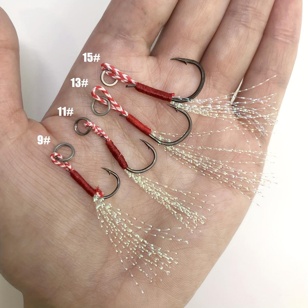 Set of 20 Fishing Assist Jigs with Barbed Hooks, Suitable for Slow Jigging And Fishing, Available in Four Sizes (9, 11, 13, 15).