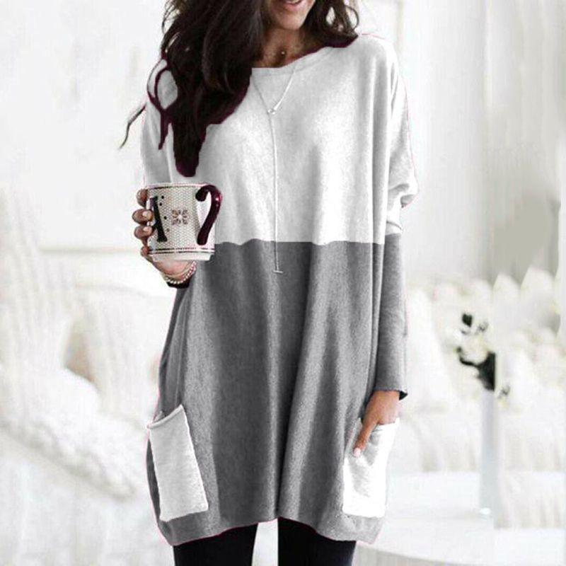 Elegant Women's Jumper Mini Dress Blouse In Vibrant Colors With Two Pockets