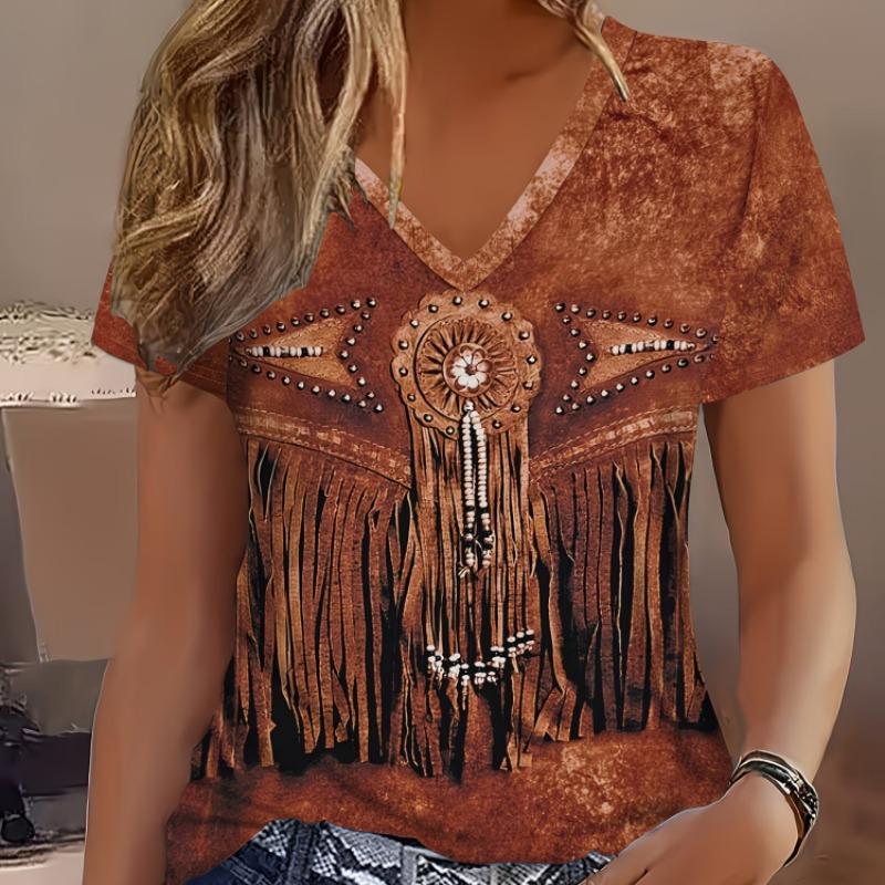 

Women s T Shirt Print Graphic Geometry Vintage Stylish Classic Short Sleeve V Neck Regular Tops Casual Daily Going out Blue Purple Green Summer Spring 5XL