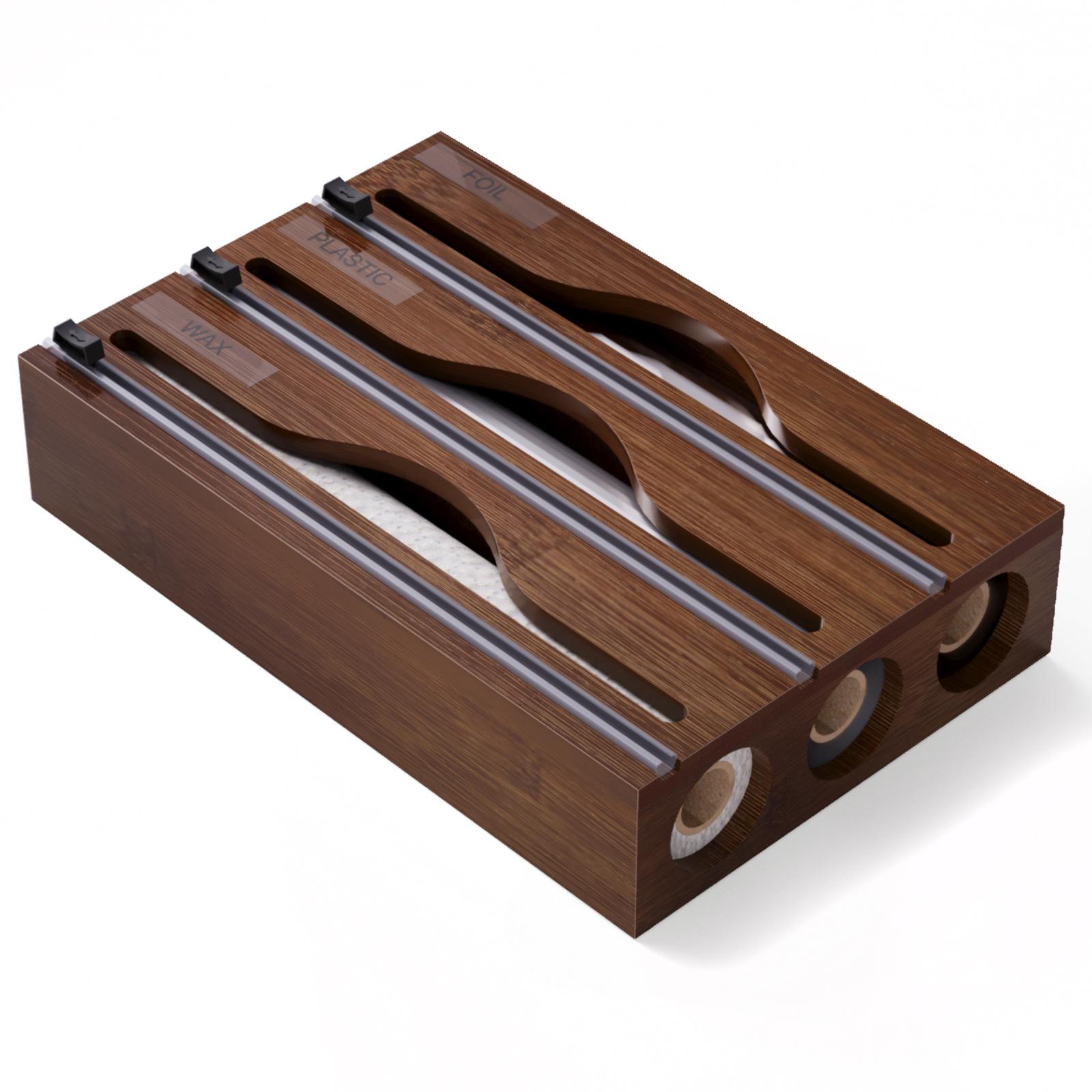 

Двусторонний диспенсер для кухонной пленки из бамбука и пластика с возможностью настенного и настольного крепления 33.5*21.9*7cm (Three Compartment)