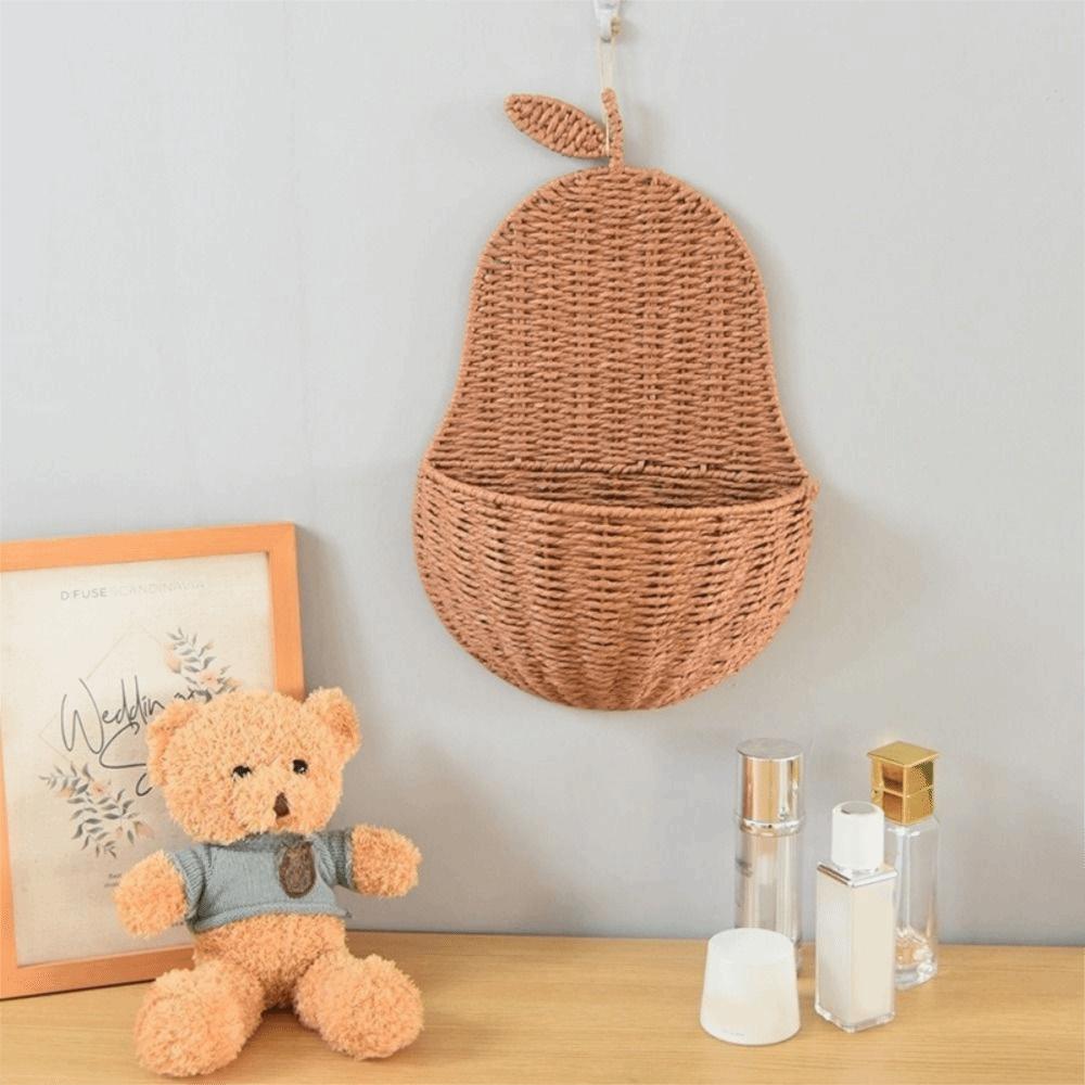 Handmade Pear Shape Storage Basket Decorative Rustic Imitation Rattan Storage Basket Eco-Friendly Woven Hanging Basket