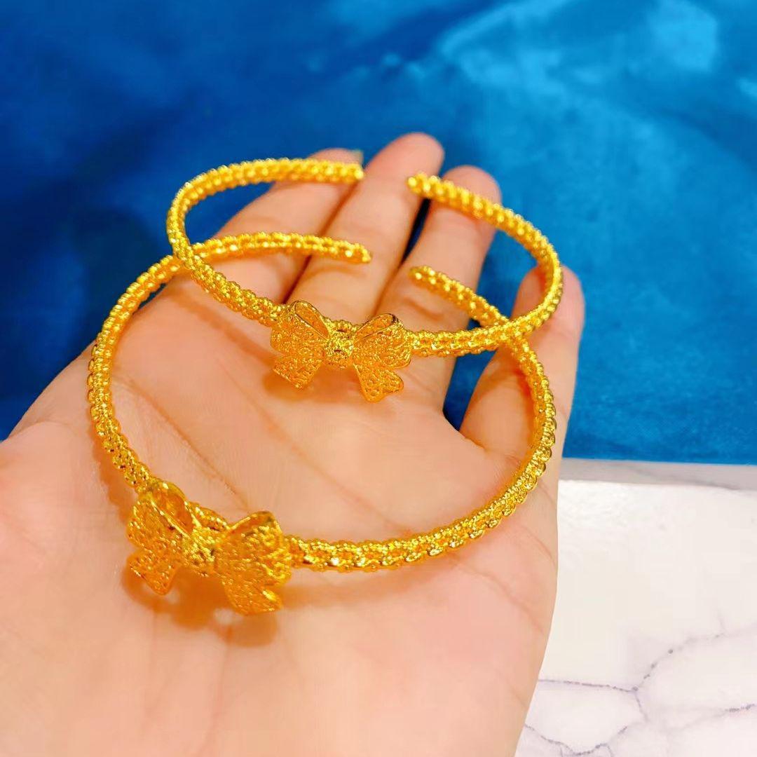 

Vietnamese Gold Filigree Open Bow Bangle for Women - Xiaohongshu Influencer Style Bracelet, Perfect Gift for Besties