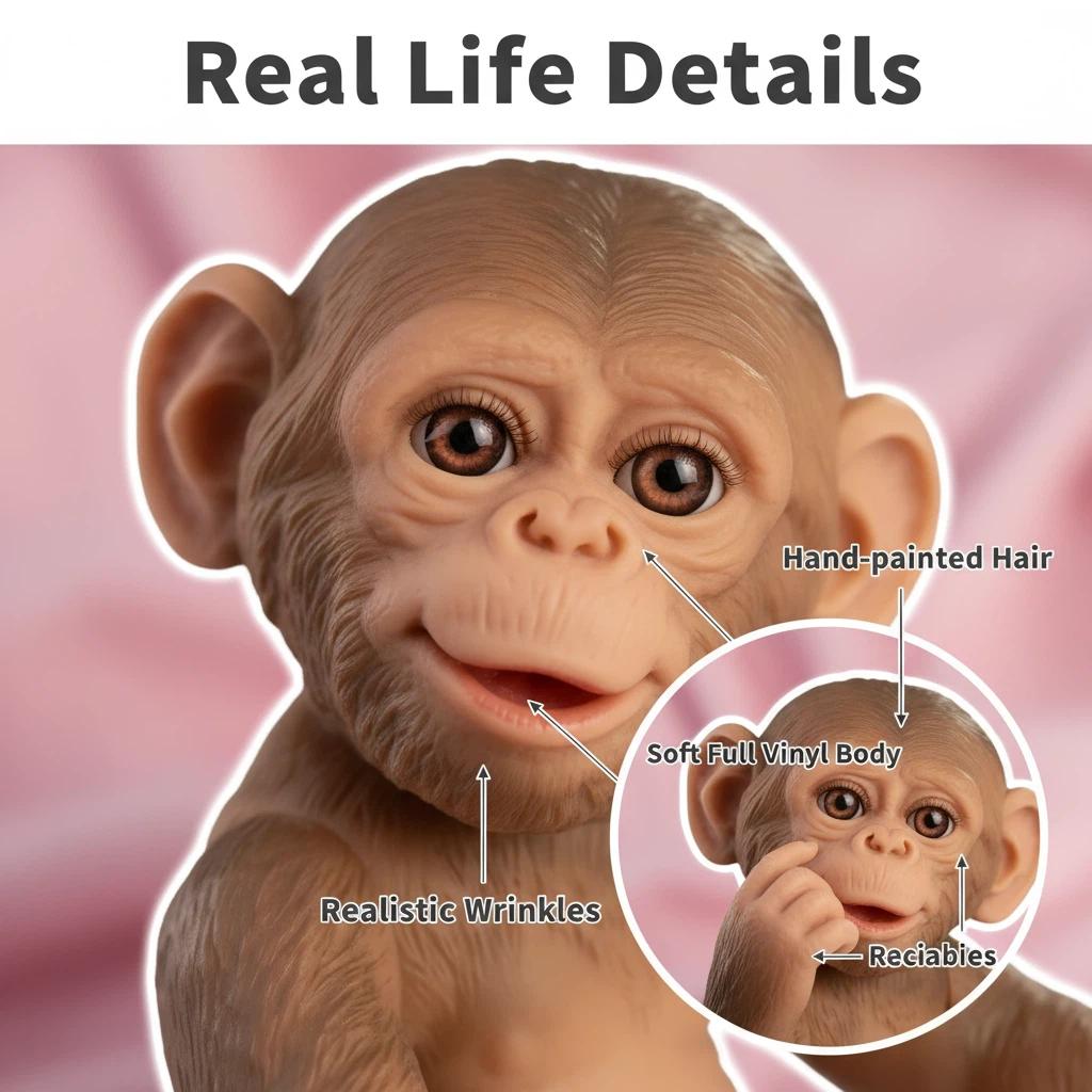 NPK 19inch Full body Vinyl Monkey Finished Reborn Baby Doll Lifelike Baby 3D Painting Baby Toy