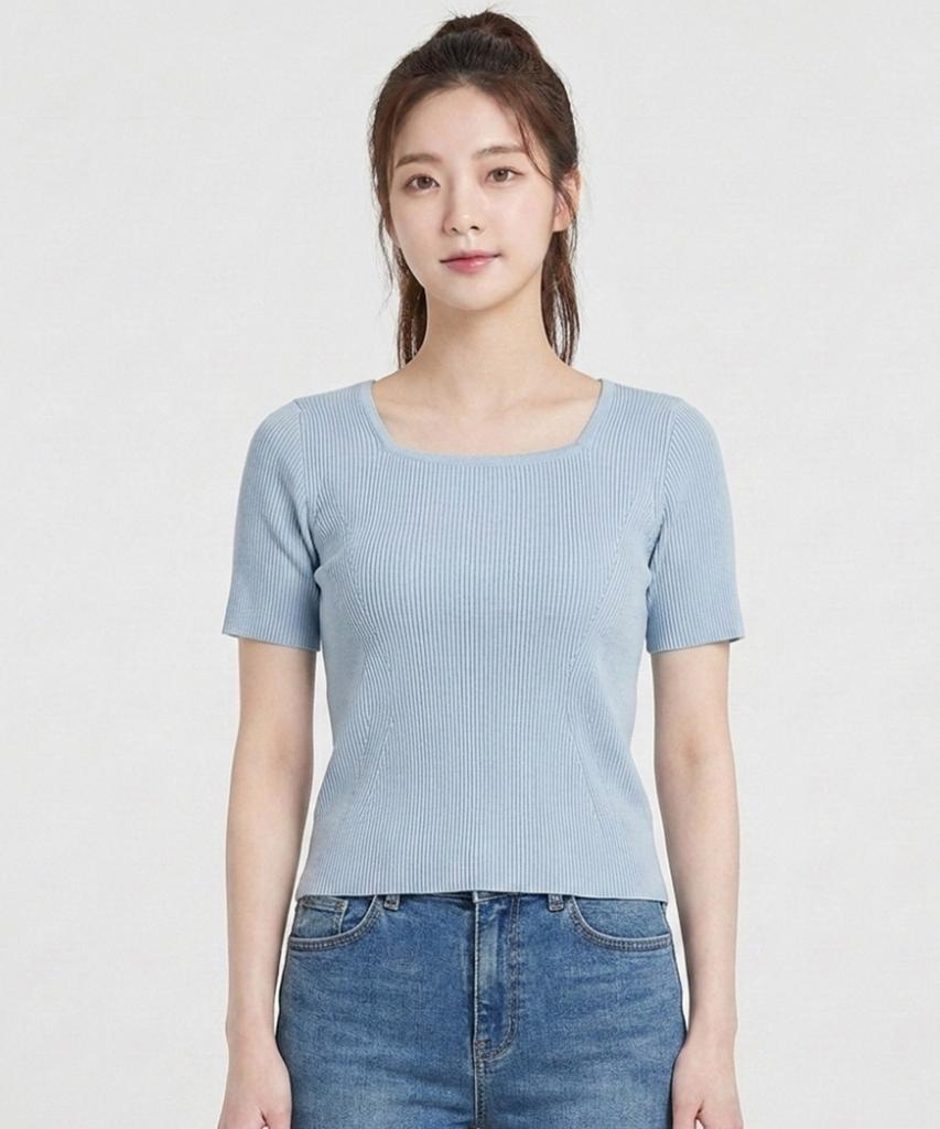 ECOLEDEPARIS Square Neck Short Sleeve Knit_Rb34Kkcp32Z