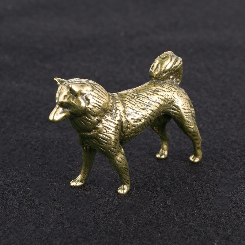 1Pc Retro Brass Tea Pet Animal Dog Statue Cute Puppy Miniature Figurine Home Office Desk Decor Gift