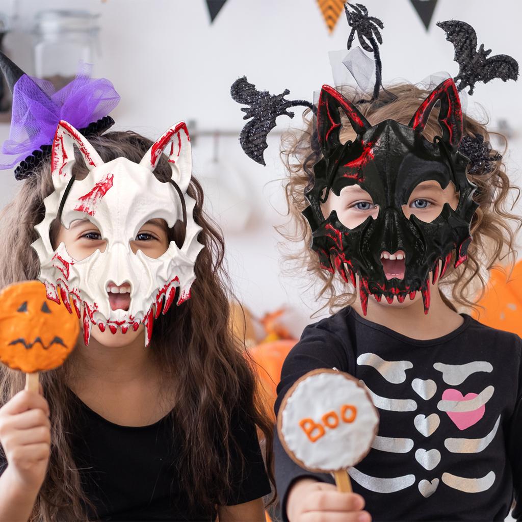 Maschere Teschio Osso di Halloween Maschera Sanguinante Mezza Faccia Cosplay Drago Dio Tigre Feroce Forchetta Notturna Tengu Uomo Maschera Lupo Decorazione Festa Oggetto di Scena