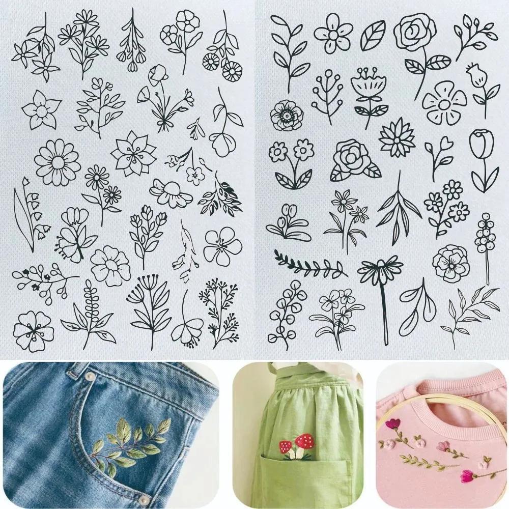 2Sheets Flowers and Leaf Designs Stitching Embroidery Paper DIY Handmade Embroidery Hand Sewing Stabilizers Sewing Supplies