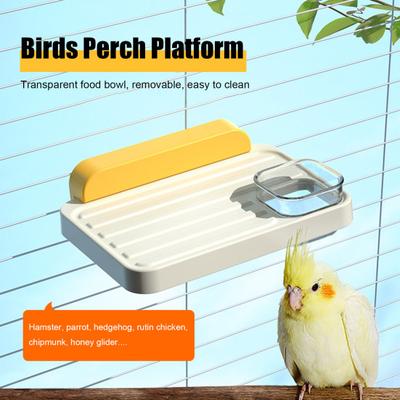 Birds Perch Platform Plastic Parrot Perch Stand Shelf with Feeder Bowl Birds Cage Accessories for Parakeet Cockatiels Lovebirds Budgie